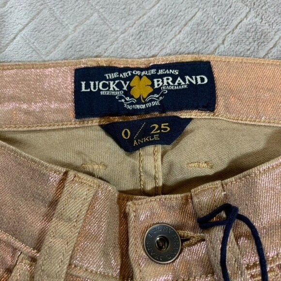 Lucky Brand Womens 25 Metallic Jeans Charlie Skinny Ankle Pink Low Rise Stretch - Picture 7 of 16